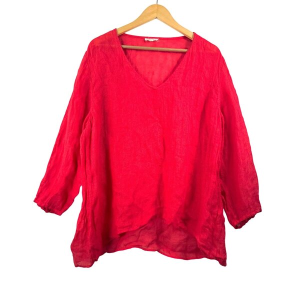 Eileen Fisher 100% linen lagen look gauzy relaxed top money red 90s sz XL - Picture 1 of 6